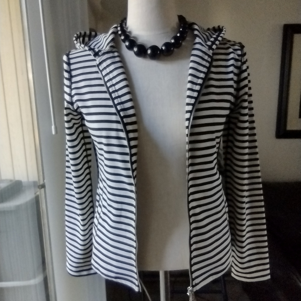 One Girl Who nylon/spandex sz S black and white striped hoodie